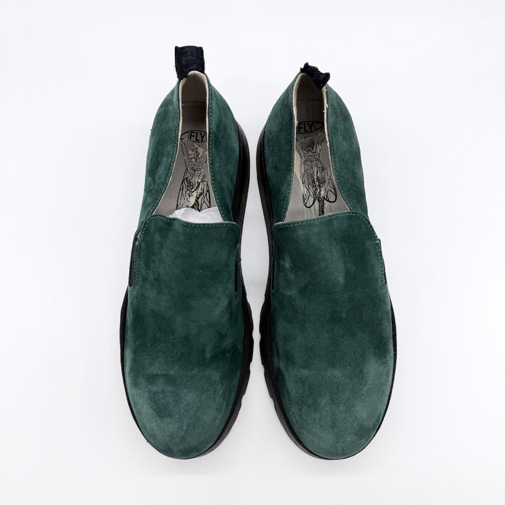 FLY LONDON Pece Wedge Slip On Shoes Women 38 Green Suede Platform Comfort Loafer - Picture 4 of 14
